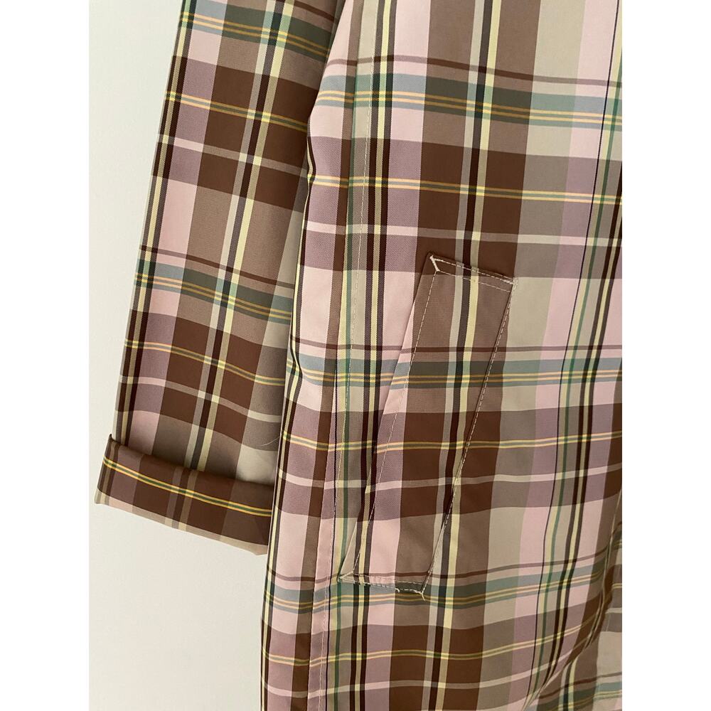 Gap Brown Pink Yellow Plaid Collared Jacket Midi Length Y2K 90s Windbreaker Rain - Picture 3 of 10